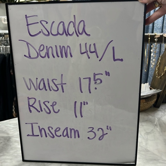 Escada Mandala Effect Print Blue Straight Leg Denim Size 44/L - Picture 7 of 13